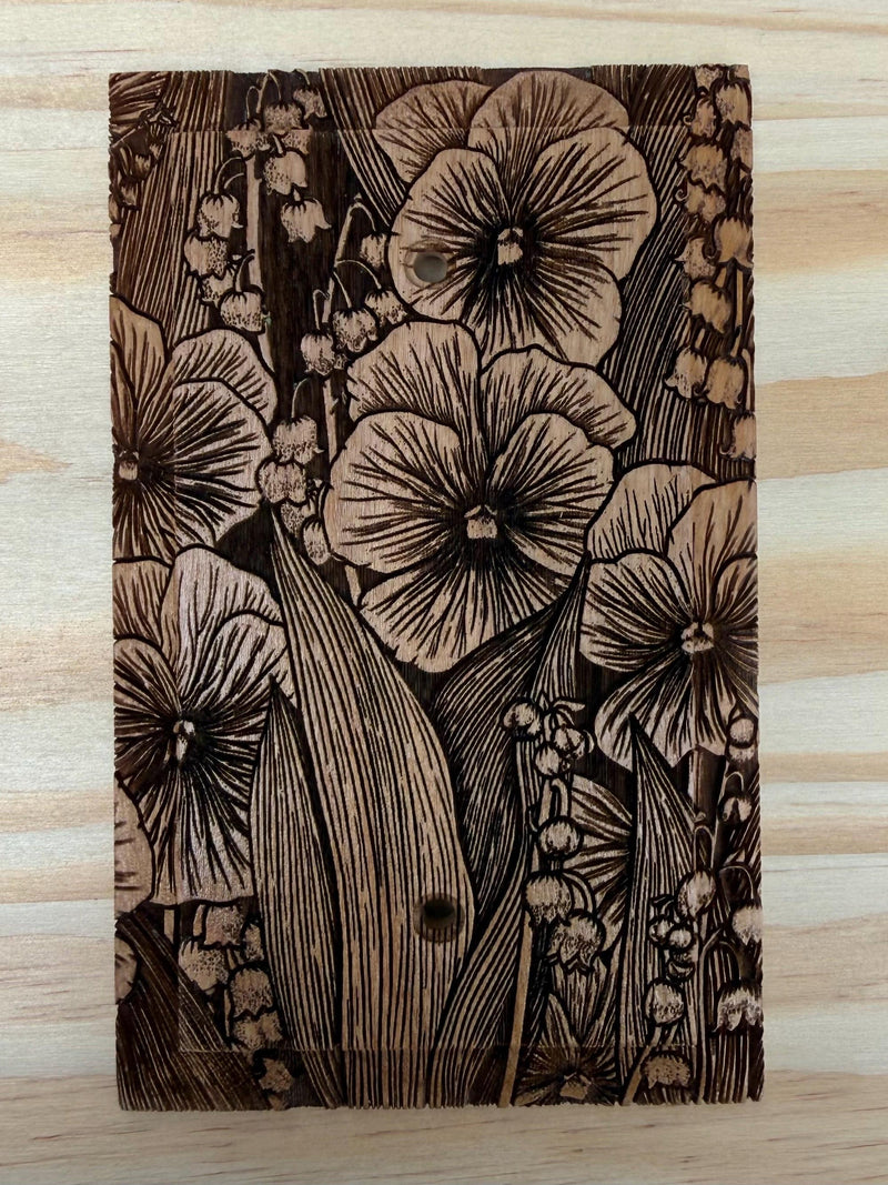 Wooden flower engraved blank light switch/outlet cover - lily of the valley and violets house warming flower