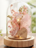 Eternal Flower LED Night Light, Glass Dome, Wood Base Home Decor ANNIVERSARY