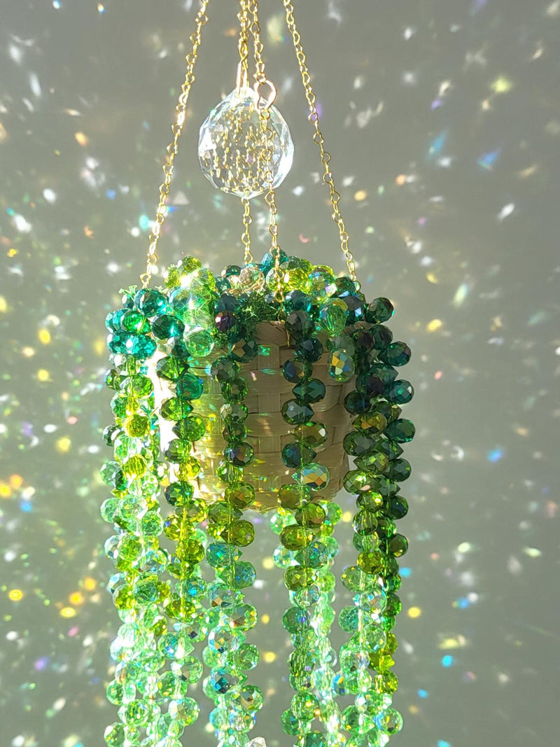 Handmade glass bead suncatcher plant with over 400 beads, window decoration, suncatcher, succulent, hanging plant faux plants
