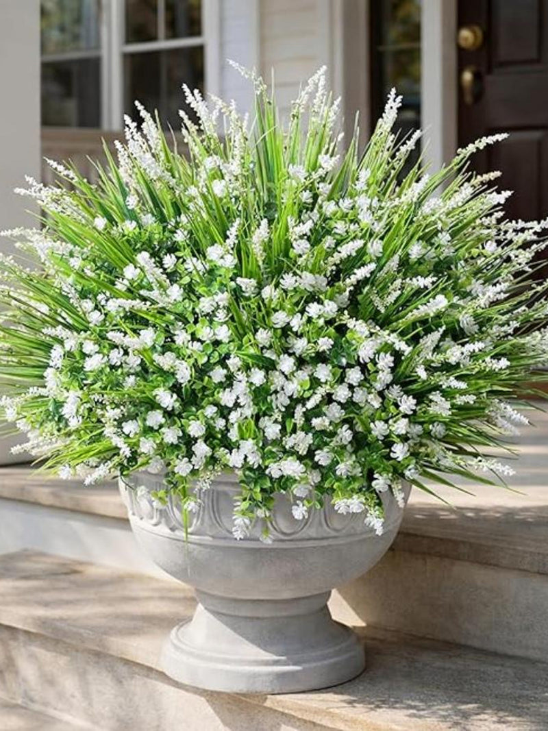 HyeFlora UV Resistant Artificial Outdoor Flowers Ð 20 Bundles White Faux Plants faux plants