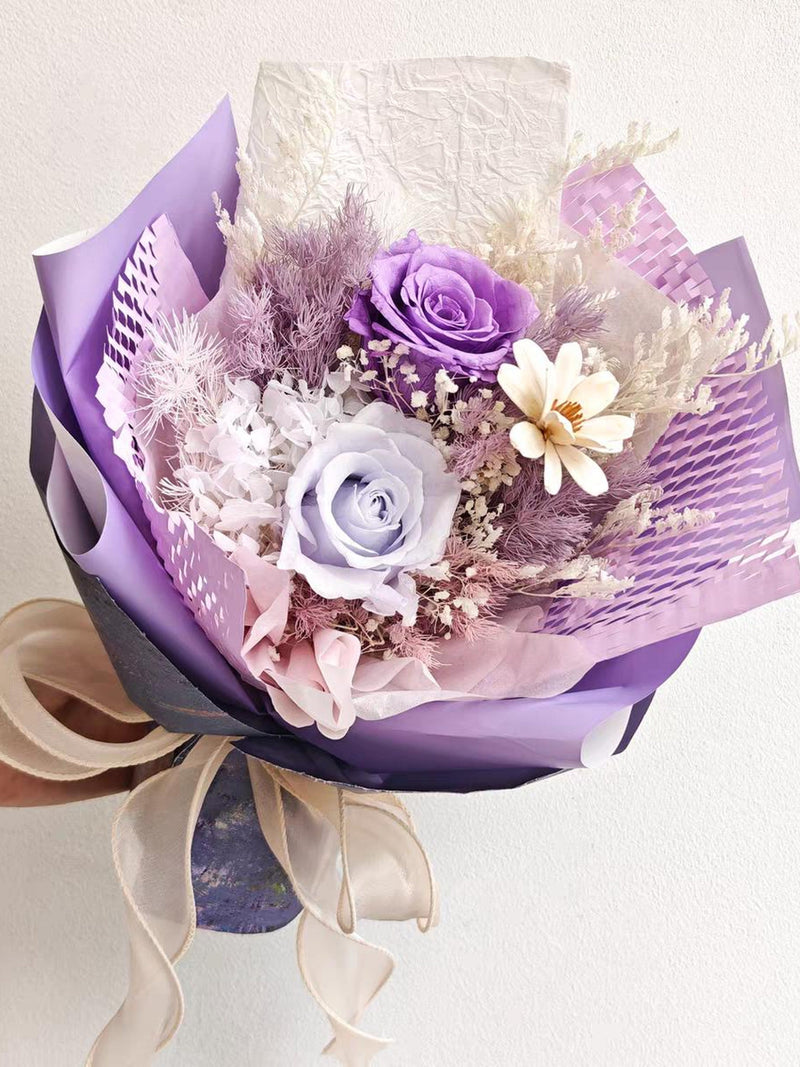 Preserved Rose & Hydrangea Bouquet, Purple Eternal Flower Arrangement, Romantic Gift for Her, Luxury Everlasting Roses Bouquet