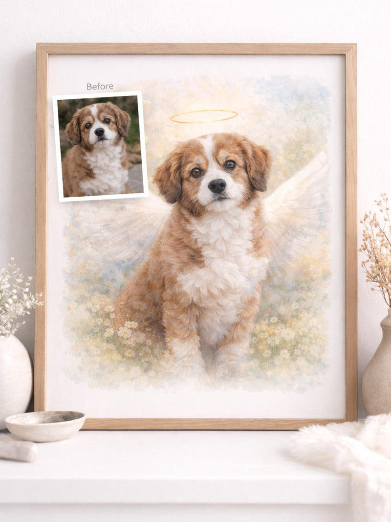 Pet Angel Tribute Portrait Ð Honour a Beloved PetÕs Memory with Soft Watercolour Artwork sympathy flower
