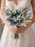 Blue globe, blue eucalyptus and pampas bridal bouquets and accompaniments Bouquet