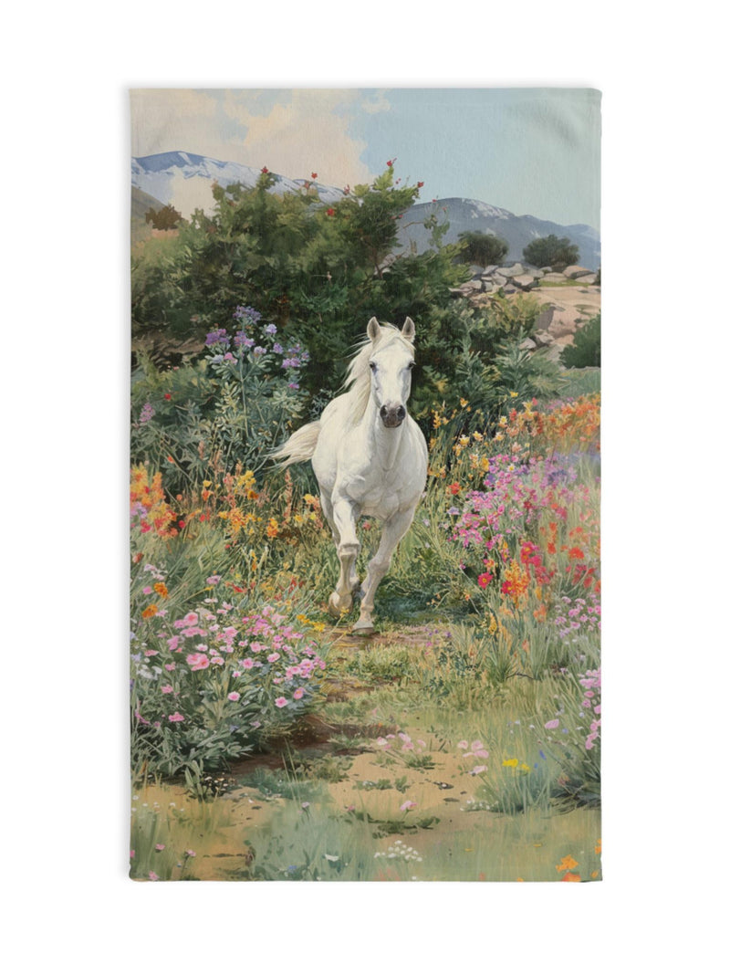 White Horse Hand Towel Flower Field Watercolor Painting Soft Kitchen Towel Bathroom Decor Gift Idea Home Decors House Warming Present house warming flower
