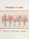 Wildflower Mason Jar TV Art, Pastel Meadow Flowers in Glass Jars Samsung Frame TV Art Cottage Floral (Digital Download) house warming flower