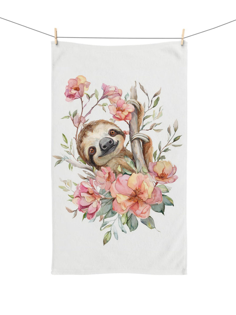 Sloth Hand Towel Pink Flower Tree Soft Kitchen Towel Bathroom Decor Gift Idea Home Decors House Warming Present house warming flower