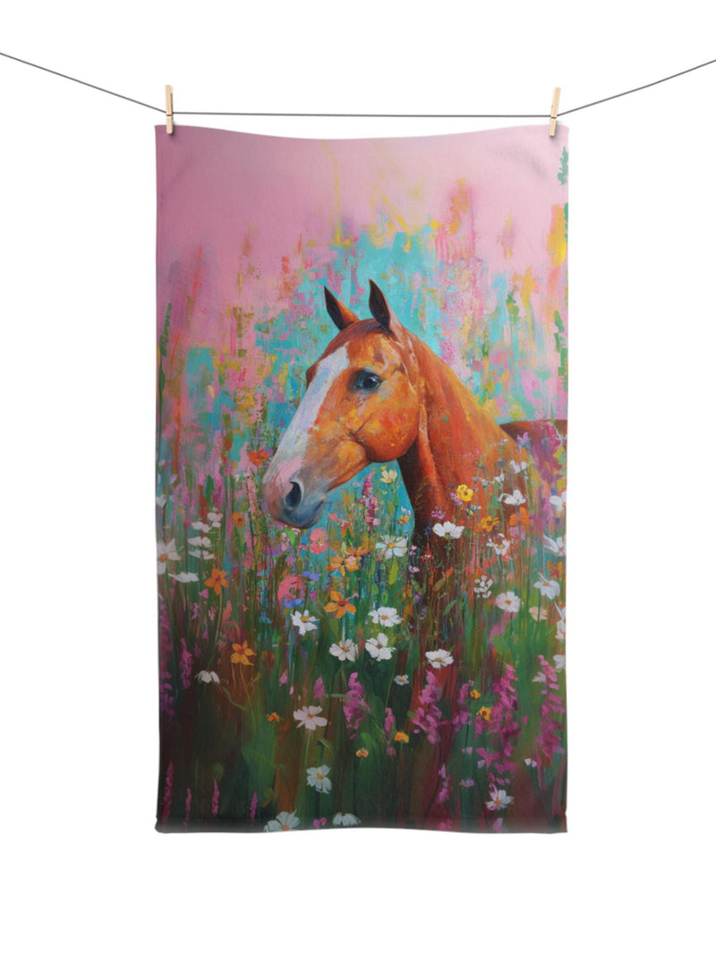 Pink Hand Towel Brown Horse Flowers Soft Kitchen Towel Bathroom Decor Gift Idea Home Decors House Warming Present house warming flower