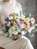 Spring Boho Bouquet, Silk Wedding Bouquet, Bridal Set, Bridesmaids Bouquet