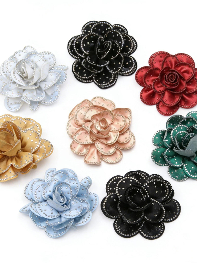 Rhinestone Silk Flower Rose Patch Applique - Wedding Shoe Decoration (2 Pieces) silk flower