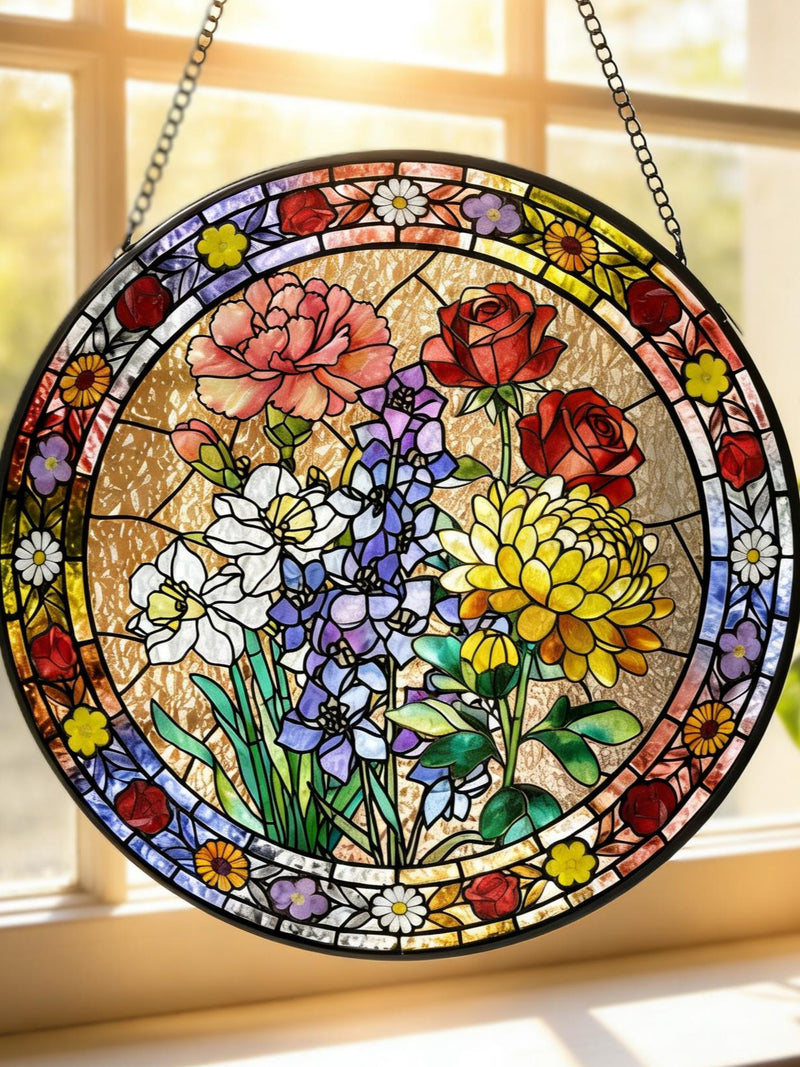 Personalized Birth Month Flower Suncatcher: Mom's Garden Decor, Glass Window Hanging, Mother's Day Gift, Family Memorial Ornament birthday flower