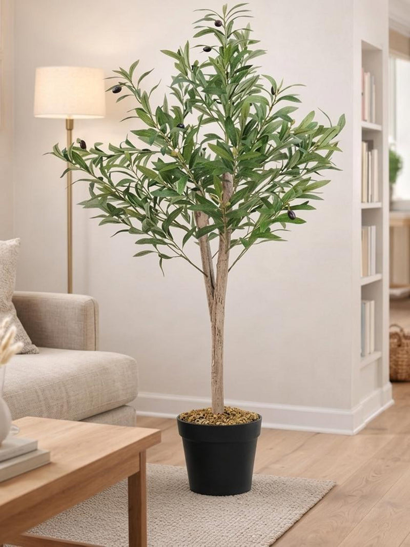 Artificial Olive Tree Ð Realistic Faux Plant with Olives, Textured Pot, Boho Modern Decor faux plants