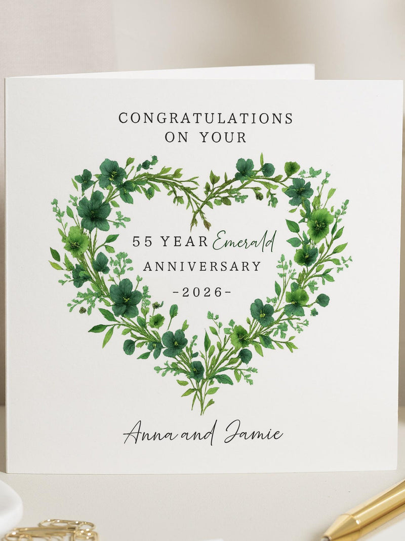 Emerald Anniversary Card, 55th Wedding Anniversary Card, Personalised Anniversary Card, Custom 55 Year Card, Floral Anniversary Card ANNIVERSARY