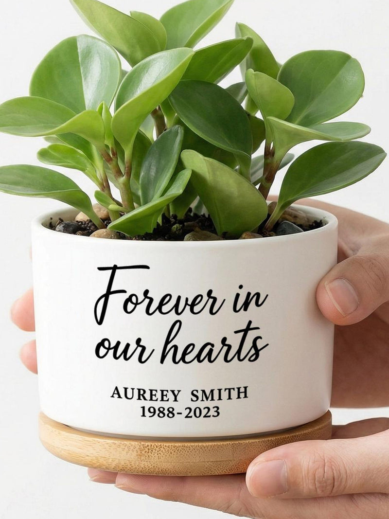 Succulent Memorial Planter Pot, Personalized Name Dates, Sympathy Remembrance Gift, Custom Bereavement Flower Pot, Forever In Our Hearts sympathy flower