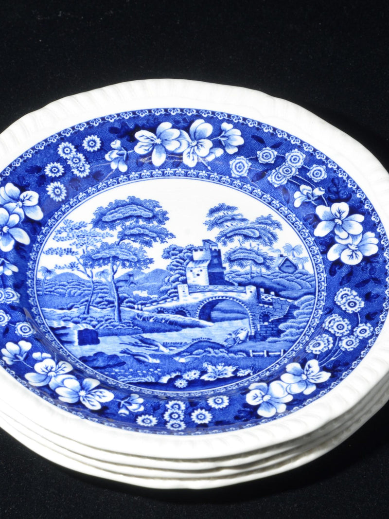 Copeland SPODE Tower set of 4 bread and butter plate 6.5" Bone china England Blue transferware floral Gadroon Shape Excellent condition flower spore