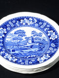 Copeland SPODE Tower set of 4 bread and butter plate 6.5" Bone china England Blue transferware floral Gadroon Shape Excellent condition flower spore