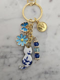 Personalized Cat Charm Clip with Crystals, Enamel Flower, Butterfly, Cat  and Choice of Inital FLOWER DELIVERY