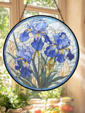 Blue Iris Flowers Sun Catcher, Stained Glass Suncatcher, Personalized Glass Art, Glass Home Decor, Cure Garden Gift, Mother's Day Gift Set house warming flower