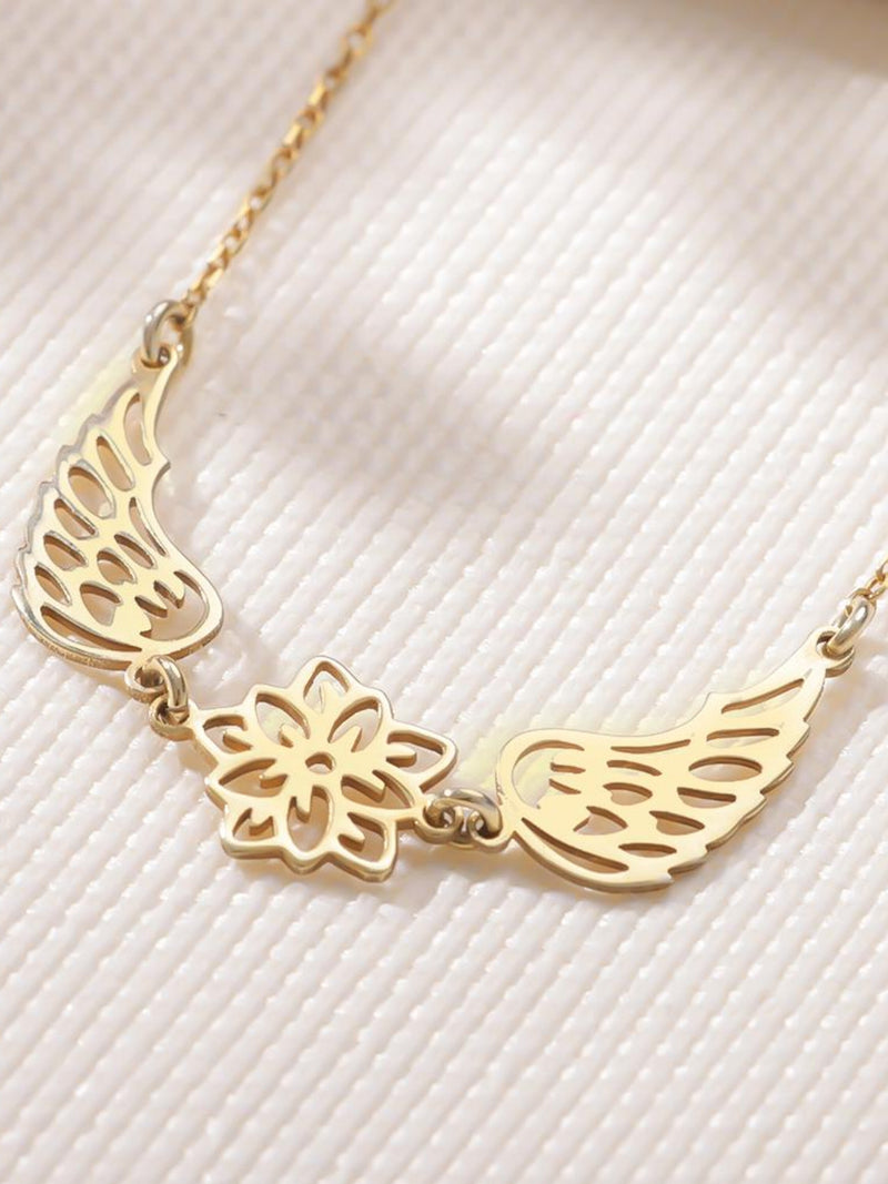 Silver Custom Memorial Birth Flower Necklace Personalized Birth Flower Angel Wing Necklace GuardianAngel Necklace Sympathy Necklace for Her sympathy flower