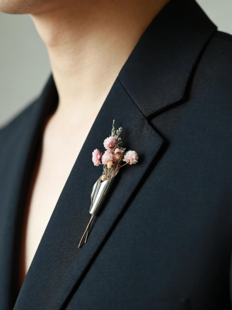Personalized Floral Brooch, Interchangeable Flower Holder, Silver-Toned Copper, Wedding Accessory ANNIVERSARY