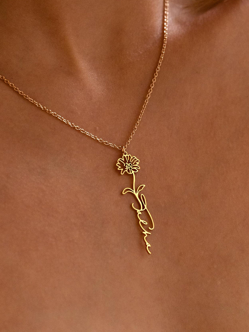 Personalized Birth Flower Name Necklace, Custom Gold Floral Name Necklace, Birth Flower Jewelry, Mother's Day Gifts, Christmas Gift for Her birthday flower