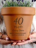 Personalised 40th Anniversary Plant Pot Ð Ruby Wedding Floral Terracotta Planter for him, her, couple ANNIVERSARY
