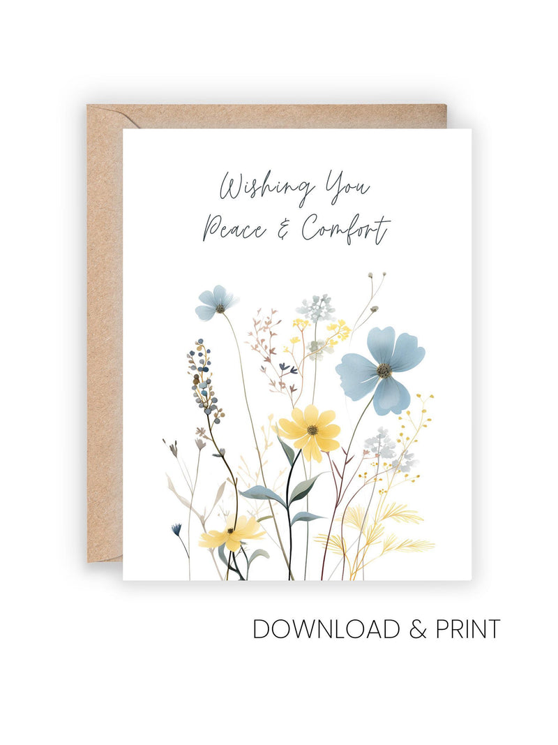 Printable Sympathy and Condolences Card: Watercolor Wildflowers (Sizes 5x7 & A2, Digital Download) sympathy flower