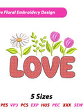 Love Floral Embroidery Design, Valentine Flower, Romantic Machine Embroidery File, Digital Download, 5 sizes Love Romance Flower