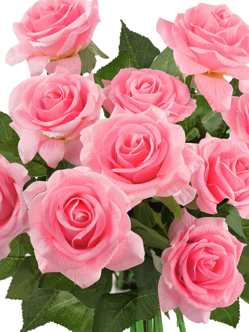 Blush Pink Artificial Rose Bouquet: Faux Silk Flower Stems silk flower