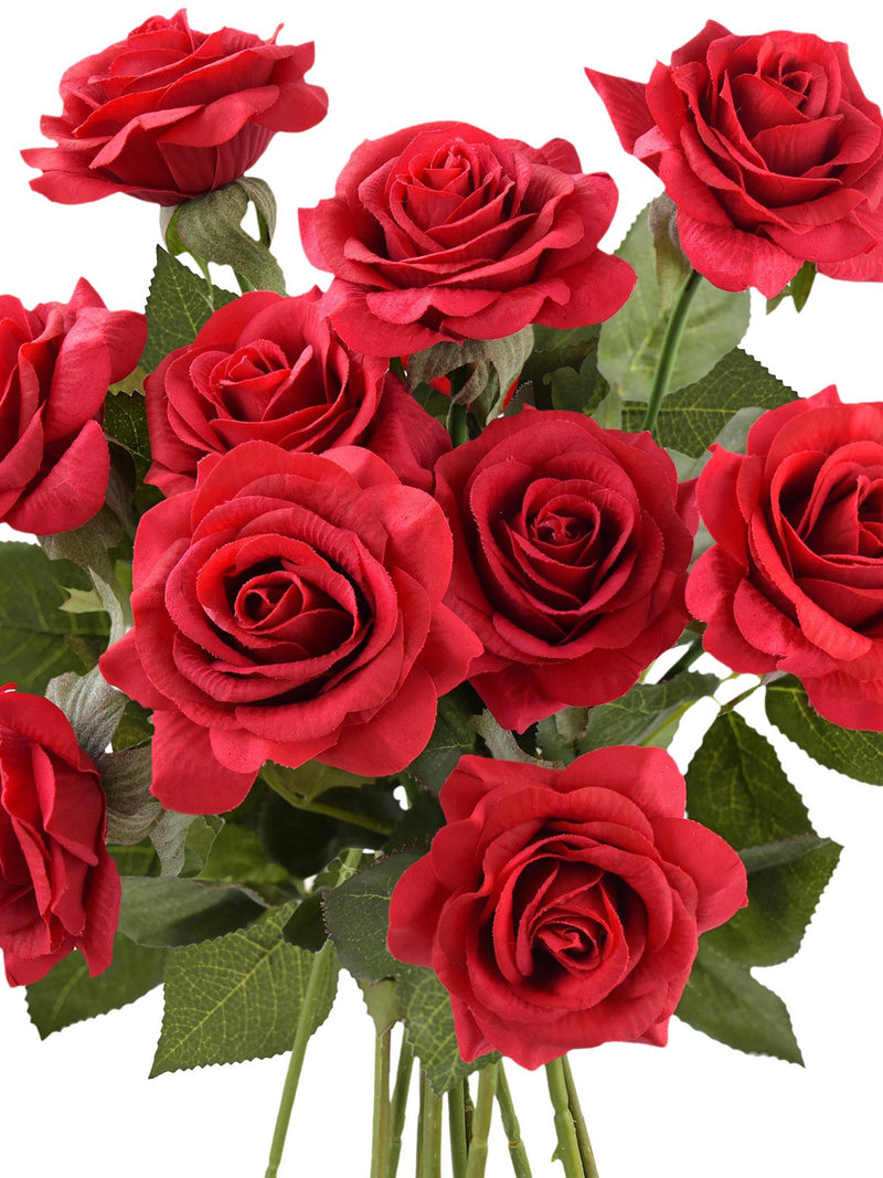 Red Artificial Rose Bouquet: Faux Silk Flower Stems silk flower
