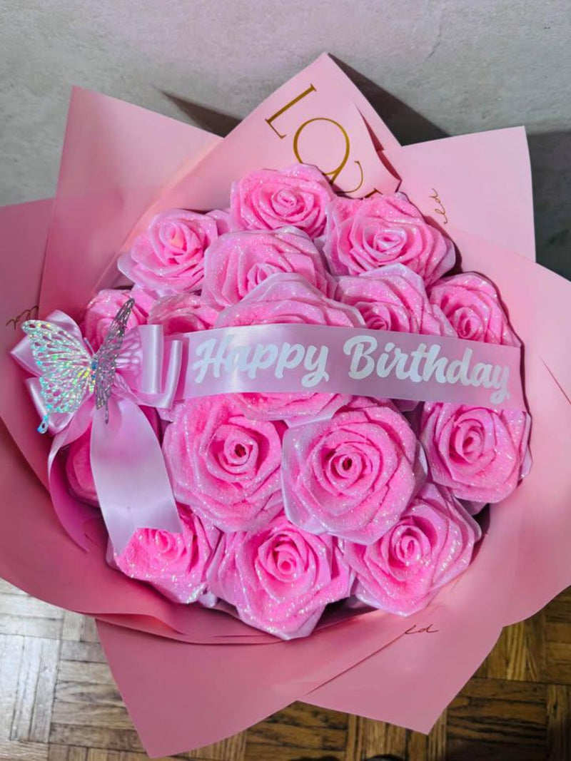 Glittered Ribbon Rose Bouquet Ð Custom Artificial Flowers, Keepsake Gift FLOWER DELIVERY