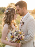 Wildflower Bridal Bouquet Set Ð Meadow Wedding Bouquet, Rustic Boho Bridal Flowers, Groom Boutonniere and Bridal Hair Comb Bouquet