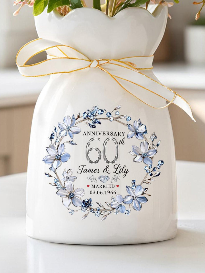 Custom 60th Diamond Wedding Anniversary Ceramic Flower Vase, Gift for Couple, Anniversary Gift for Parents, 60 Years of Marriage Keepsake ANNIVERSARY