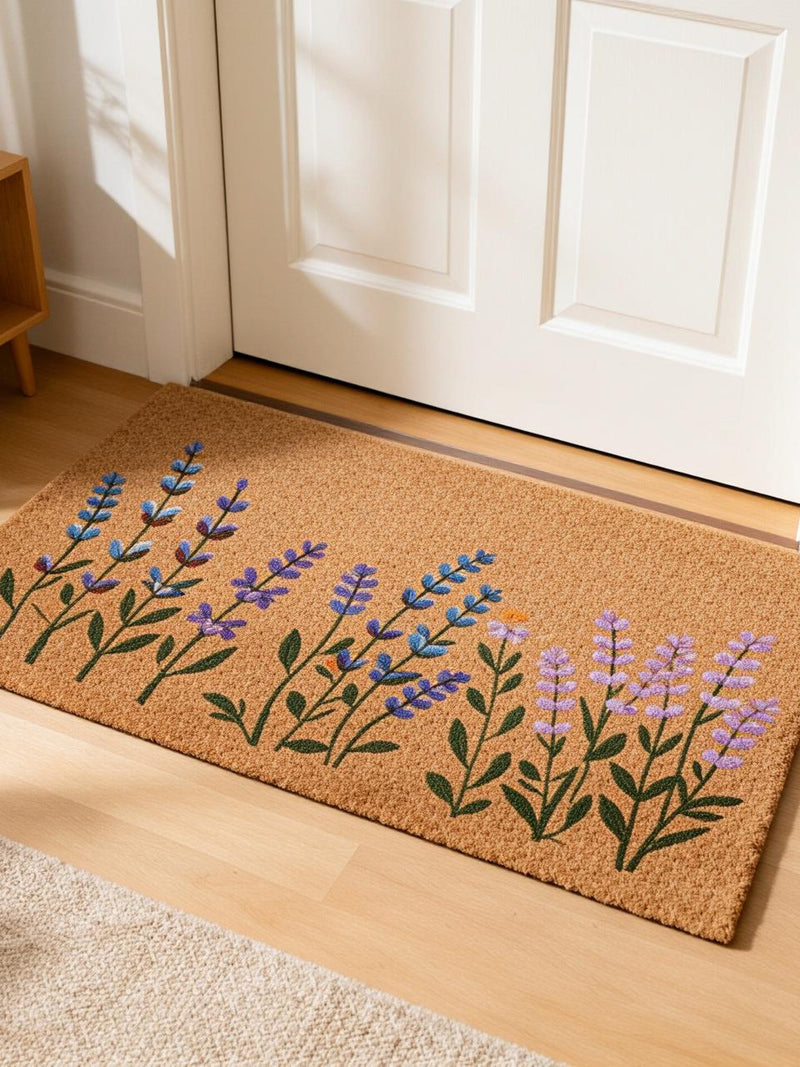 Lavender & Wildflower Doormat,Spring Floral Entryway Decor,Flower Welcome Mat,Purple Lavender Door Mat,Cottagecore Doormat,Housewarming Gift house warming flower