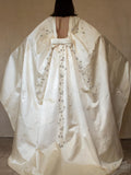 347 - Upcycled silk wedding dress & cape: ivory e powder pink ensemble, silver embroidery e beaded flowers, unique magical boho silk flower