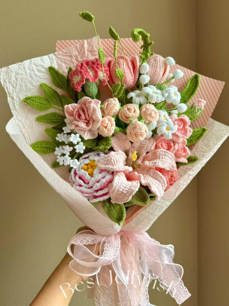 Mother's Day Crochet Pink Red Rose Bouquet: Handmade Valentines Everlasting Gift for her, Birthday, Girlfriend, Wife, Anniversary,Graduation Bouquet