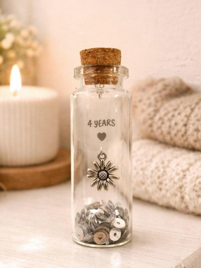 4th Anniversary Gift for Her Ð Personalised Flower Anniversary Keepsake Ð Daisy Message in a Bottle ANNIVERSARY
