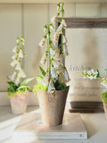 Faux Foxgloves In Med Aged Terracotta Pot With Moss faux plants
