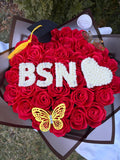 BSN Graduation Bouquet, RN Gift, MBA, Custom Grad, Baby Breath Initial Eternal Bouquet, Photoshoot Handmade Flowers, Ever Lasting Flower Bouquet