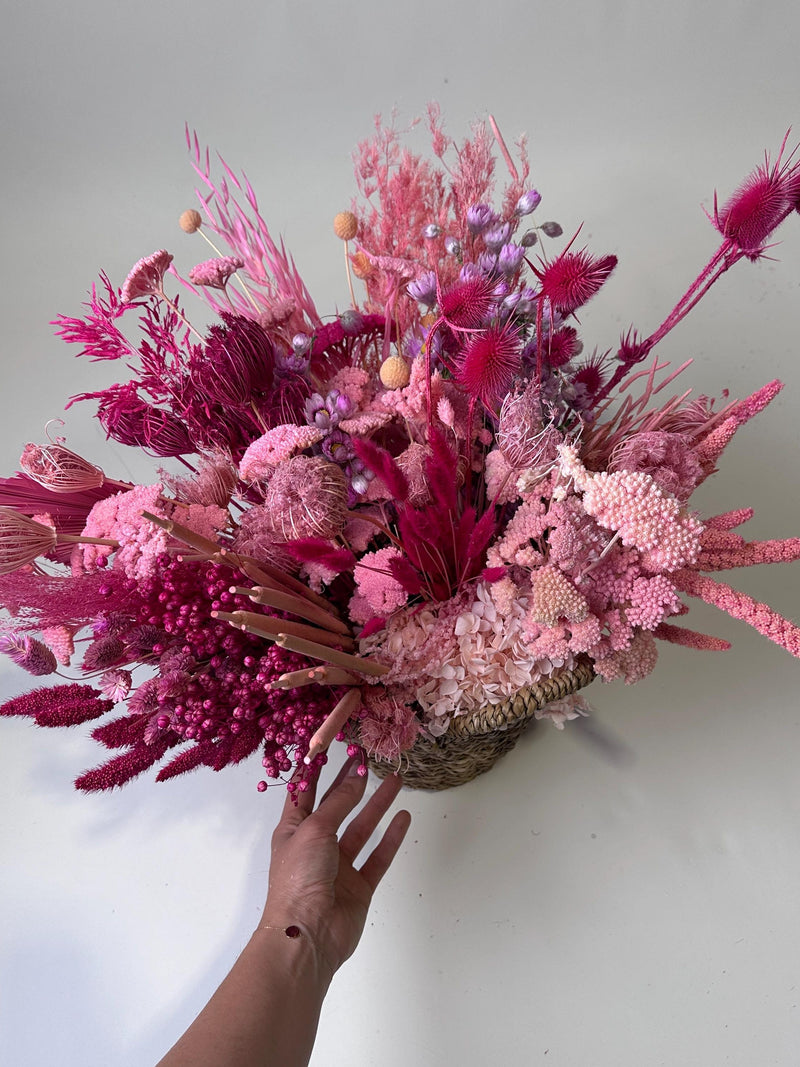 large pink spring dried wildflower wedding arrangement, Mother's Day UK Next Day Delivery FLOWER DELIVERY