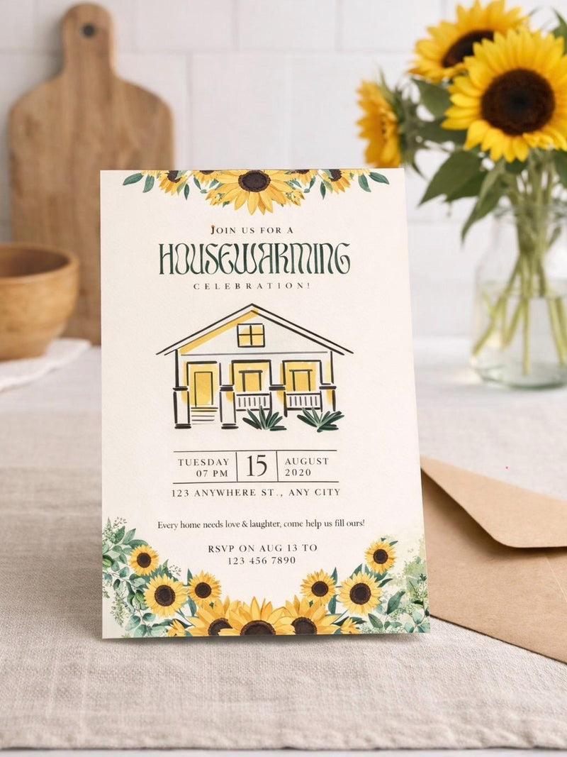 Digital Products | Sunflower Housewarming Invitation  Canva Editable Template | Digital Download New Home Celebration Invite house warming flower