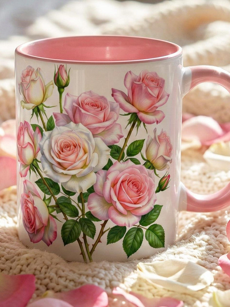 Pink Blush Rose Floral Mug Botanical Plants Cup Cottagecore Tea Mug Romantic Gift for Her Mother's Day Spring Easter Romance Love Bridesmaid Love Romance Flower