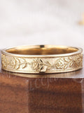 5mm Vintage Unisex Rose Floral Wedding Band Gold Nature Inspired Engagement Ring June Birth Flower Couple Rings For Women Anniversary Gift ANNIVERSARY
