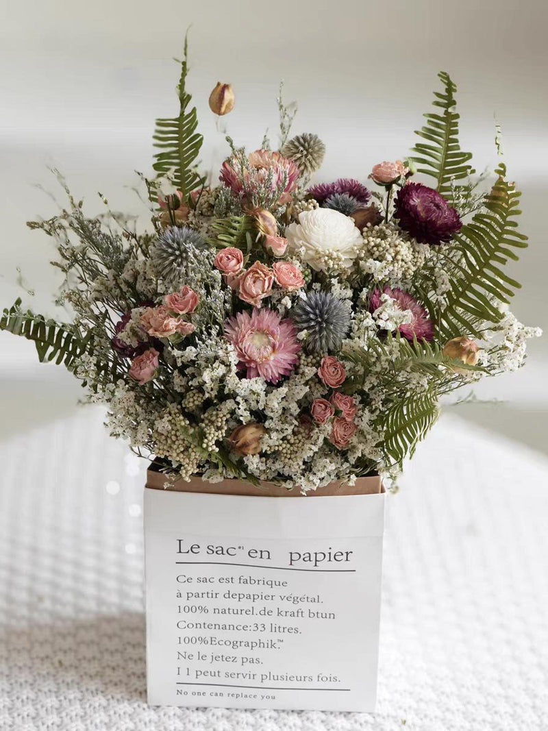 Dried Flower Arrangement in Paper Bag, Rustic Autumn Floral Decor, Handmade Vintage Bouquet, Farmhouse Home Decoration, Floral Inspired Gift Bouquet