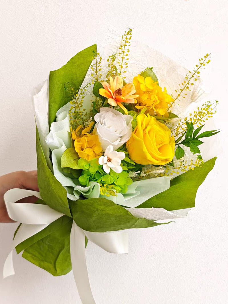 Yellow Rose Preserved Flower Bouquet, Bright Spring Floral Gift, Handmade Forever Flowers, Romantic Wedding / Birthday Bouquet Bouquet