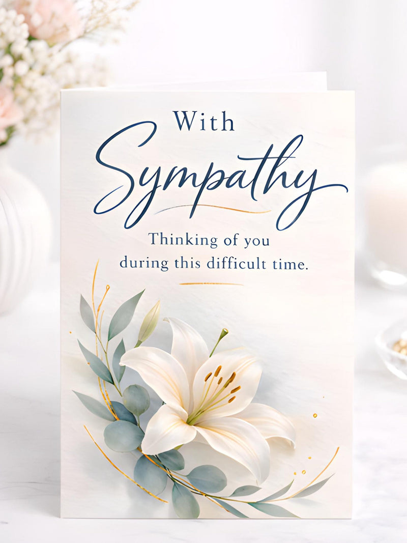 With Sympathy Card Ð Elegant Lily Condolence Ð Thinking of You During This Difficult Time Ð Funeral sympathy flower