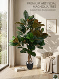 Artificial Southern Magnolia Tree | Realistic Rubber Plant, Black Pot Decor faux plants
