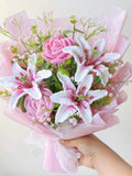 Crochet Lily Bouquet Ð Pink Stargazer Lilies, 3 Styles, Handmade Yarn Flowers Bouquet