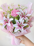 Crochet Lily Bouquet Ð Pink Stargazer Lilies, 3 Styles, Handmade Yarn Flowers birthday flower