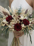 Burgundy Rose Bridal Bouquet | Dried Boho Wedding Flowers Bouquet