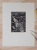 Katoomba Falls Waterfall Lino Print, Blue Mountains Art, Original  landscape print, house warming gift, Australian bush house warming flower